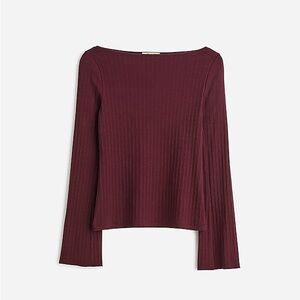 New Madewell Ribbed Long Sleeve Boatneck Top in Dark Burgundy Small S